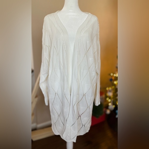 SHEIN Sweaters - SHEIN White Open-Front Open-Knit Cardigan, 2X